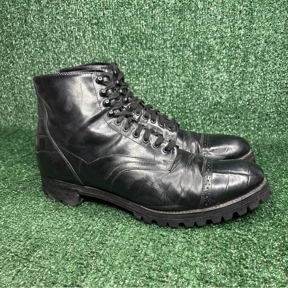 Stacy Adams Madison 00044 Leather Boots Alligator‎ Print Vibram Lug Sole Sz 10
